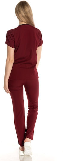 Women's Burgundy Pants & Blouse Set