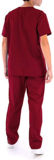 Bărbați Set Pantaloni și Bluza Medicală Burgundy