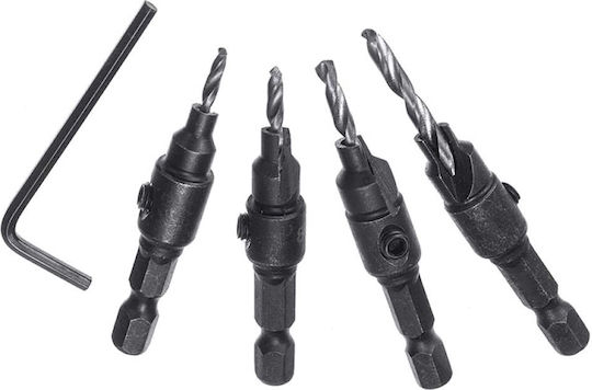 Set of 4 Drills with Hexagonal Shank for Wood