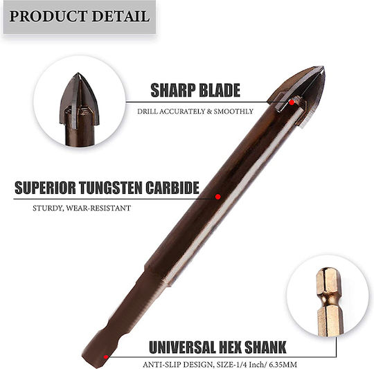 SKS Tools Σετ 7 Τετράκοπα Τρυπάνια Καρβιδίου με Εξάγωνο Στέλεχος για Γυαλί, Πλακίδια και Δομικά Υλικά