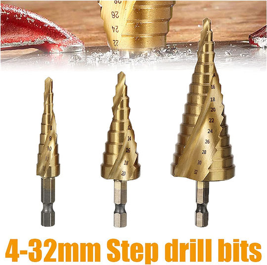 SKS Tools Σετ 3 Κωνικά Τρυπάνια Τιτανίου με Εξάγωνο Στέλεχος για Μέταλλο