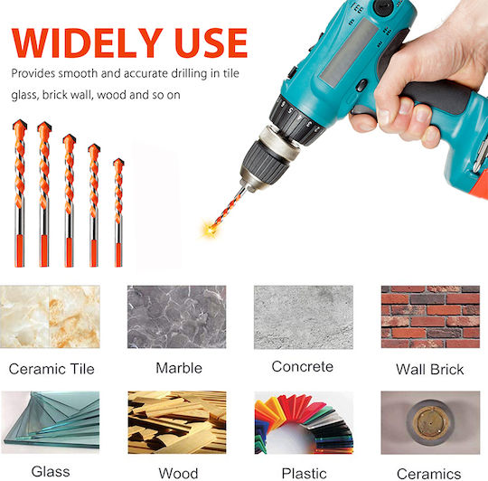 SKS Tools Σετ 5 Τρυπάνια Καρβιδίου με Τρίπλευρο Στέλεχος