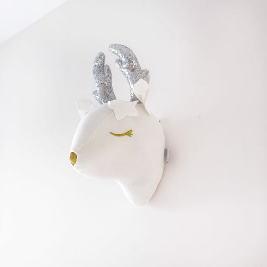 Kids Decorative Animal Bust Animals White made of Fabric 14x30x20εκ.