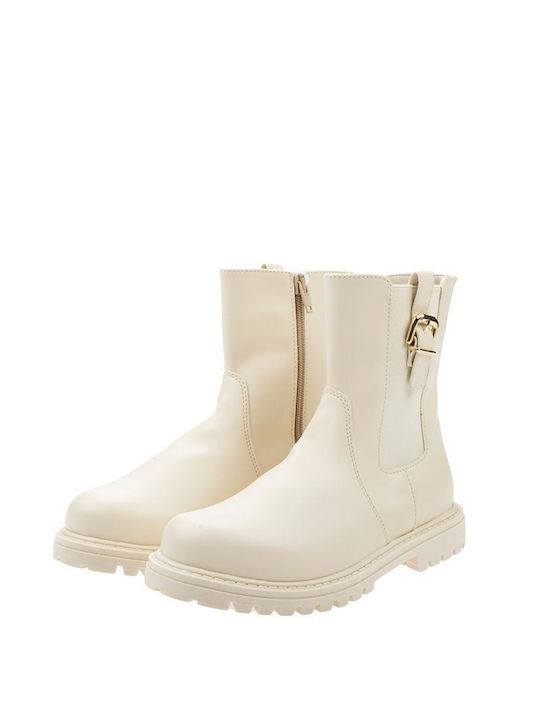 Scarpy Kids PU Leather Chelsea Boots with Zipper Beige