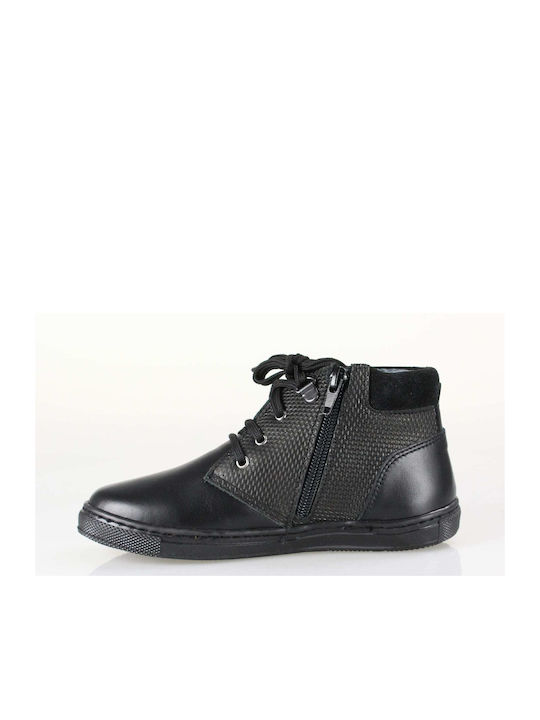 Scarpy Kids Leather Boots with Zipper Black