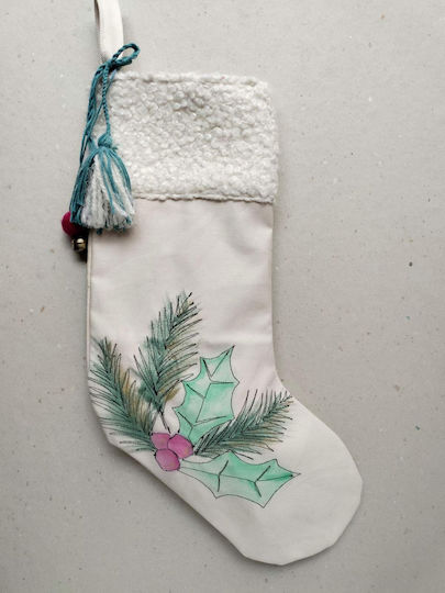 Șosetă Decorativă de Crăciun material textil Înălțime 45cm. Bej