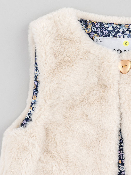 Kids Fur Sleeveless Beige