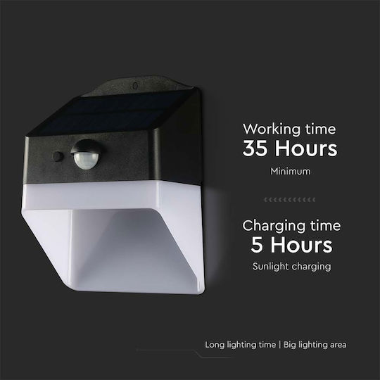 V-TAC Grădină Led Montat pe perete Lampă Solară 2W 200lm Alb Natural 4000K cu Senzor de Mișcare IP65 13.89bucx6.85bucx10.69buccm