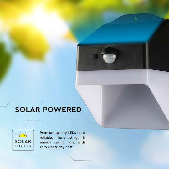 V-TAC Grădină Led Montat pe perete Lampă Solară 2W 200lm Alb Natural 4000K cu Senzor de Mișcare IP65 13.89bucx6.85bucx10.69buccm