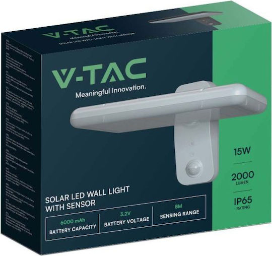 V-TAC Garden Led Wall Mounted Solar Light 15W 2000lm Natural White 4000K with Motion Sensor IP65 29.4cmx23.6cmx7.7cmcm