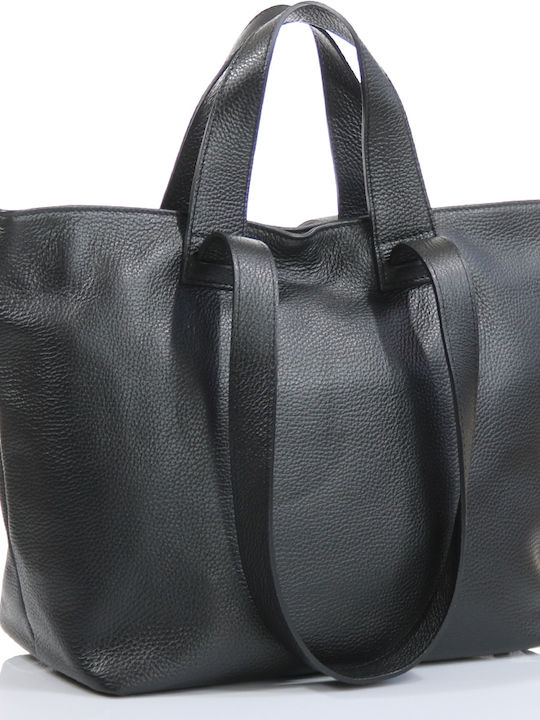 Leder Damentasche Shopper Schultertasche Schwarz