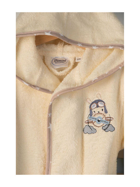 Dimcol Kids Hooded Bathrobe Airplane Ecru