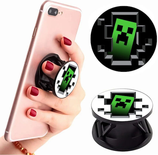 Koupakoupa Pop Socket for Mobile Phone Minecraft Creeper Phone Holders Stand Stand Mobile Support Base In Hand Black