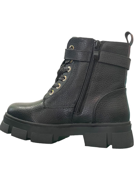 Exe Kids Leather Anatomic Military Boots with Lace Black