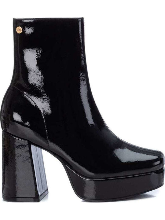 Women's Patent Leather Ankle Boots with High Heel Black