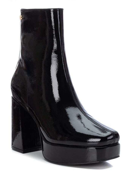 Women's Patent Leather Ankle Boots with High Heel Black