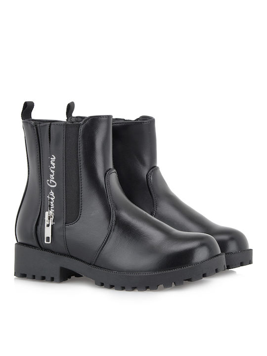 Renato Garini Kids PU Leather Military Boots with Zipper Black