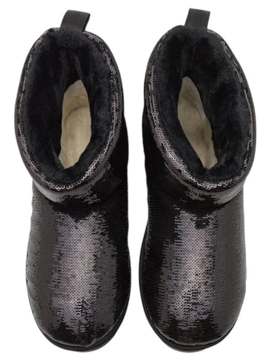 Classic Mini Mirror Ball Leather Women's Ankle Boots Black