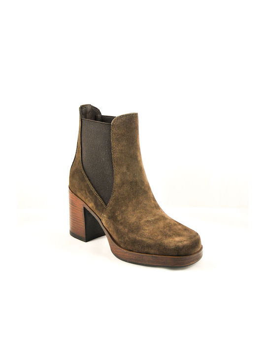 Sante Suede Women's Chelsea Boots with High Heel Brown