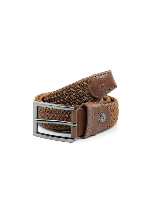 Legend Accessories Men's Knitted Leather Elastic Belt Tabac Brown