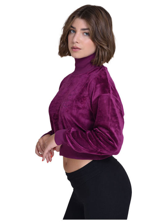 Γυναικείο Crop Top Βαμβακερό Ζιβάγκο Μακρυμάνικο Μωβ
