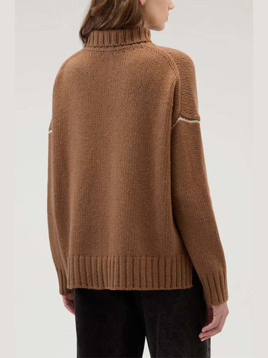 Woolrich Women's Long Sleeve Sweater Woolen Turtleneck Brown