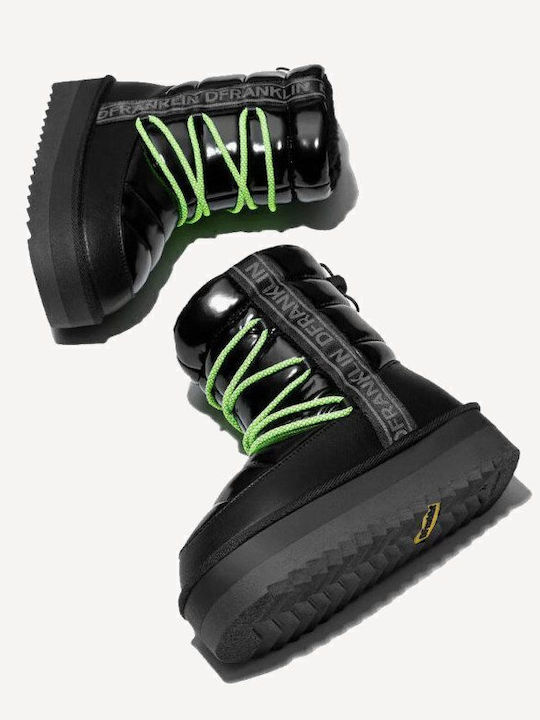 Synthetic Leather Snow Boots with Laces / Rubber & Fur Black