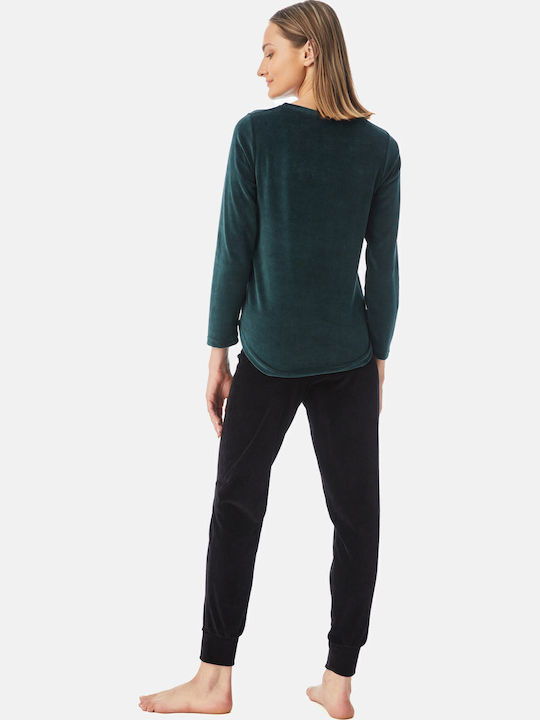 Minerva Winter Damen Pyjama-Set Samt Grün