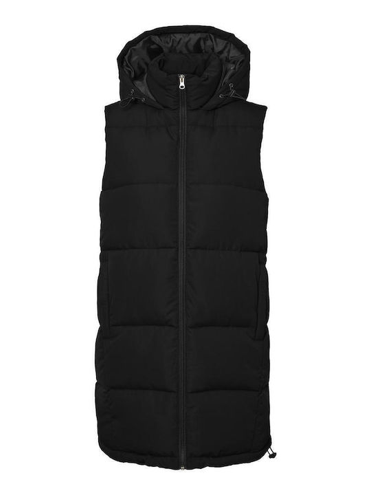 Women's Short Puffer Jacket for Spring or Autumn with Hood Black