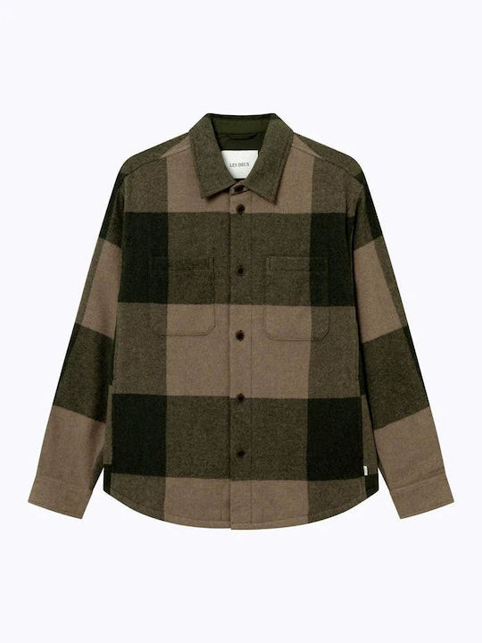 Les Deux Men's Shirt Long Sleeve Checked Khaki