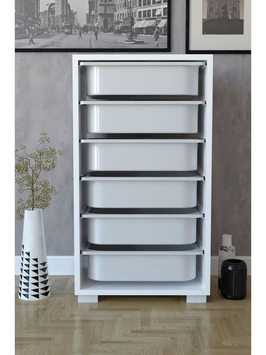 Storage Drawers from Plastic and Wood with 6 Drawers M88xW45.5xH30cm