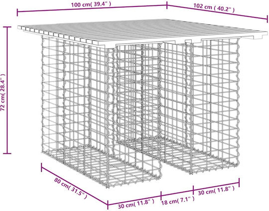 Masa pentru spații exterioare Lemn cu schelet metalic CAFE 100x102x72buc