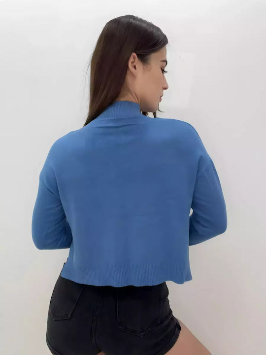 Bluze Damă Crop Bumbac Mânecă Lungă Albastru