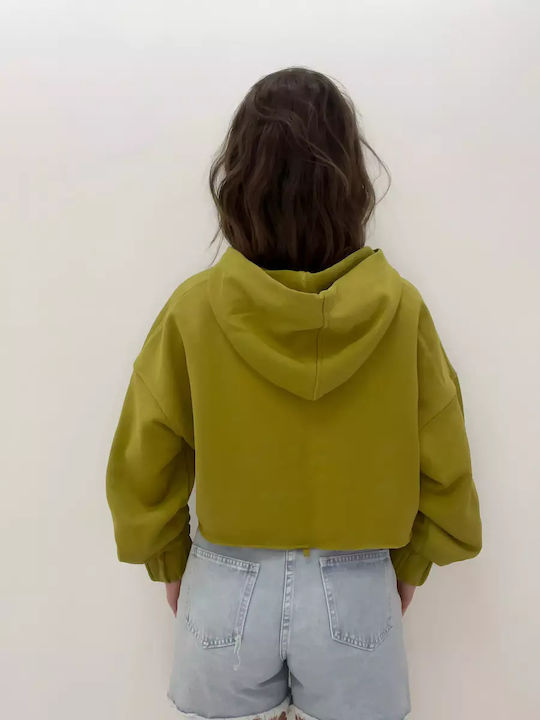 Women's Crop Top Cotton Long Sleeve with Hood Khaki
