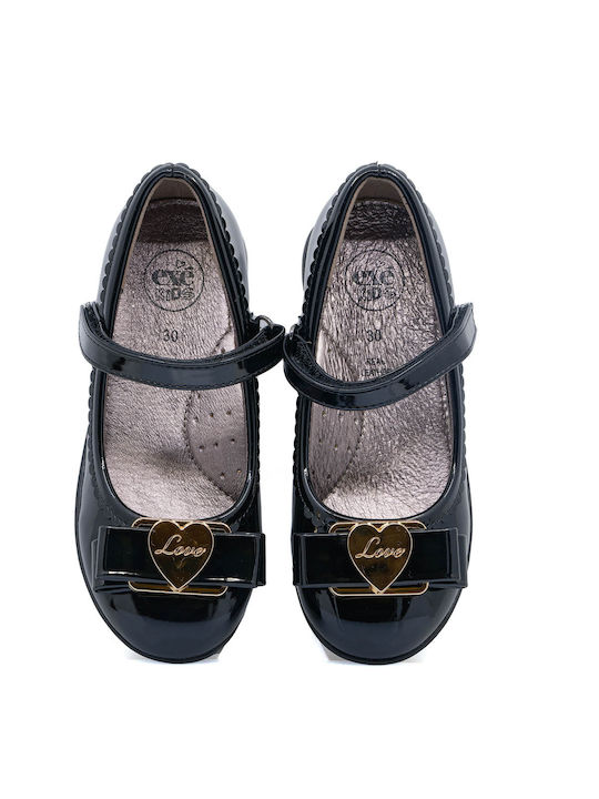 Exe Kids Patent Leather Ballerinas with Hoop & Loop Closure Black