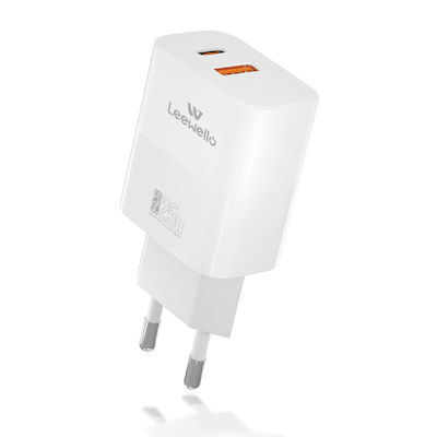 Leewello Ladegerät mit USB-A Anschluss und USB-C Anschluss und Kabel USB-C 25W Weißs (CDQ20)