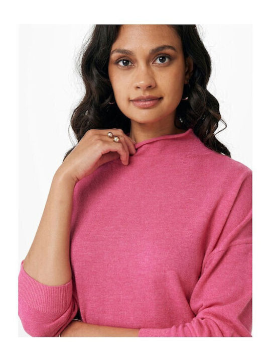 Women's Long Sleeve Sweater Turtleneck Fuchsia