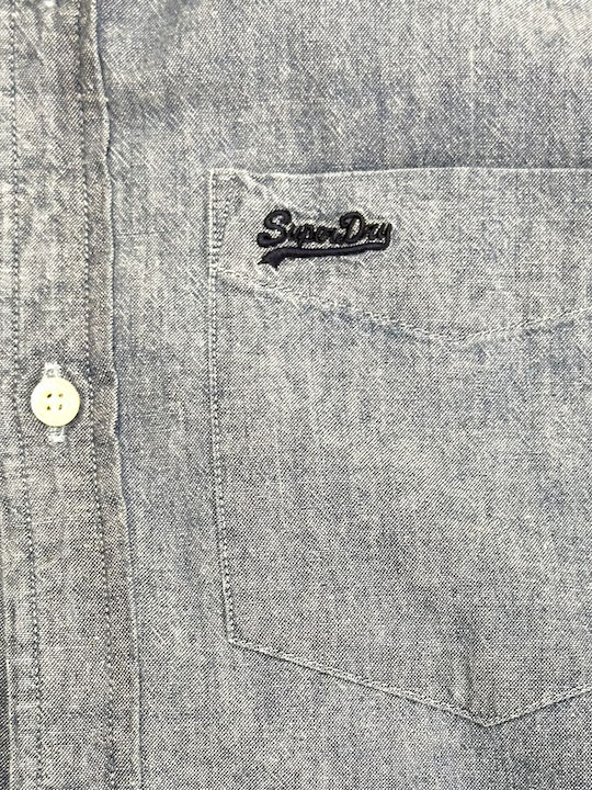 Superdry Herrenhemd Kurzärmelig Baumwolle Blau