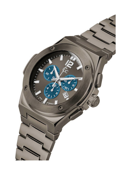 GC Watches Ανδρικό Ρολόι 44mm Χρονογράφος Μπαταρίας με Γκρι Μεταλλικό Μπρασελέ