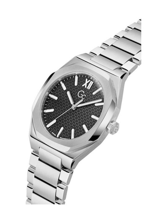 GC Watches Ανδρικό Ρολόι 42mm Μπαταρίας με Ασημί Μεταλλικό Μπρασελέ