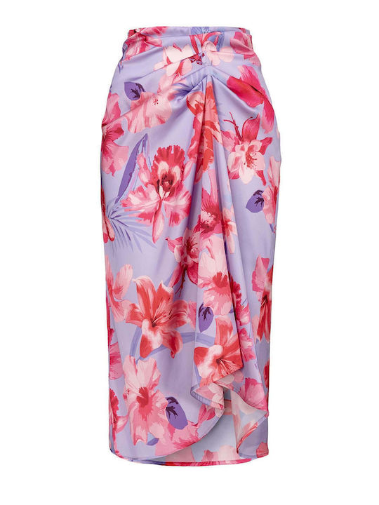 Guardabile Gonna Satin Midi Skirt Floral Purple