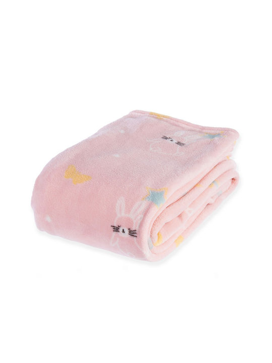 Nef-Nef Homeware Blanket Cot Fly Love Fleece Pink 110x150cm.