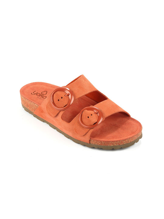 Yokono Leather Women's Flat Sandals in Orange Color