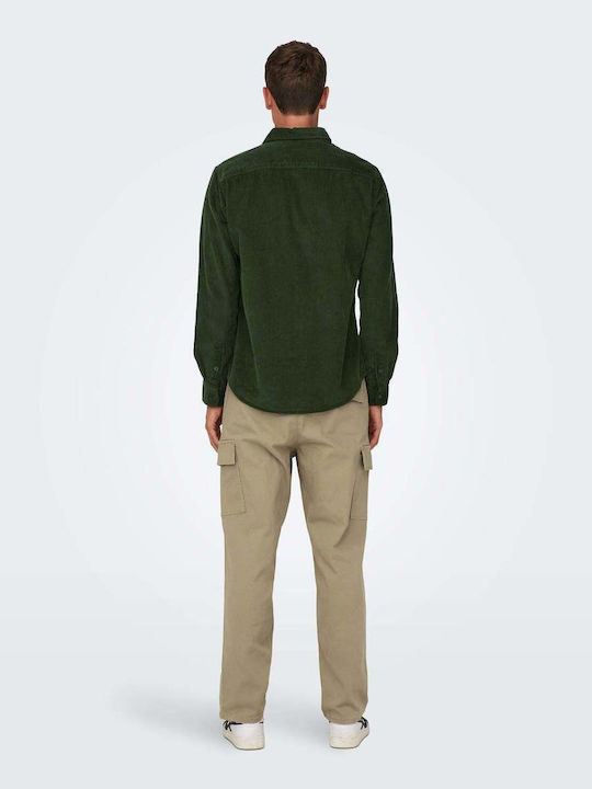 Only & Sons Men's Shirt Long Sleeve Corduroy Green