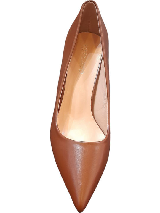 Spitze Zehe Pumps mit Chunky Mittlerem Absatz Braun