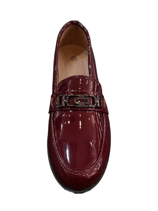 Plato Women's Patent Leather Moccasins Burgundy