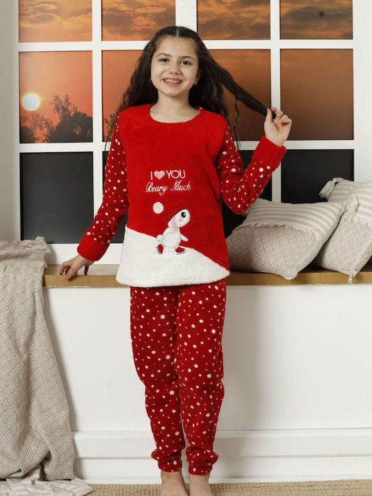 Lindros Set Top & Bottom Kids Winter Fleece Pyjamas Red