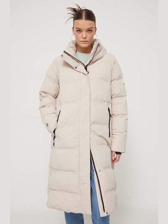 Superdry Women's Hiking Long Puffer Jacket for Winter with Hood Beige