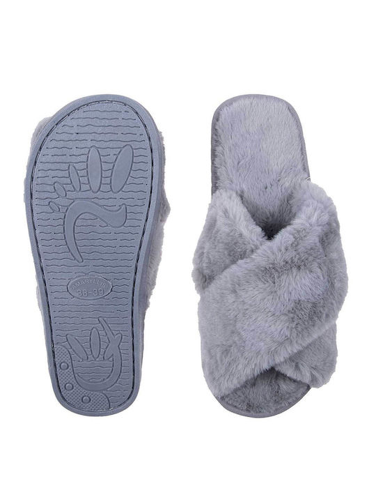 Amaryllis Slippers Χειμερινές Γυναικείες Παντόφλες με γούνα σε Γκρι Χρώμα