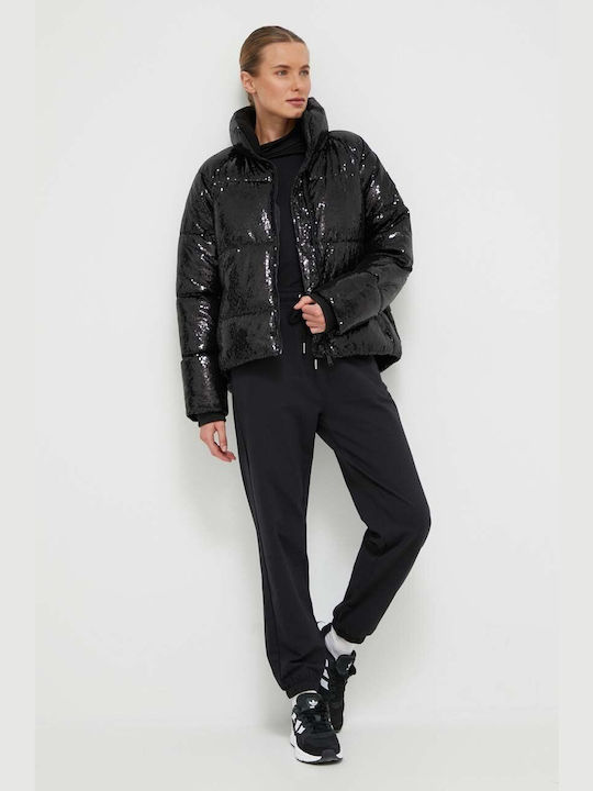 Kurz Damen Puffer Jacke für Winter Schwarz